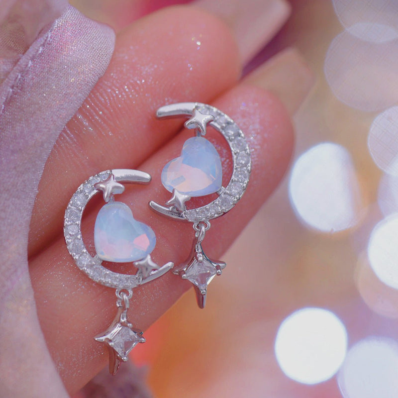 Blaue Herz-Mond-Ohrringe