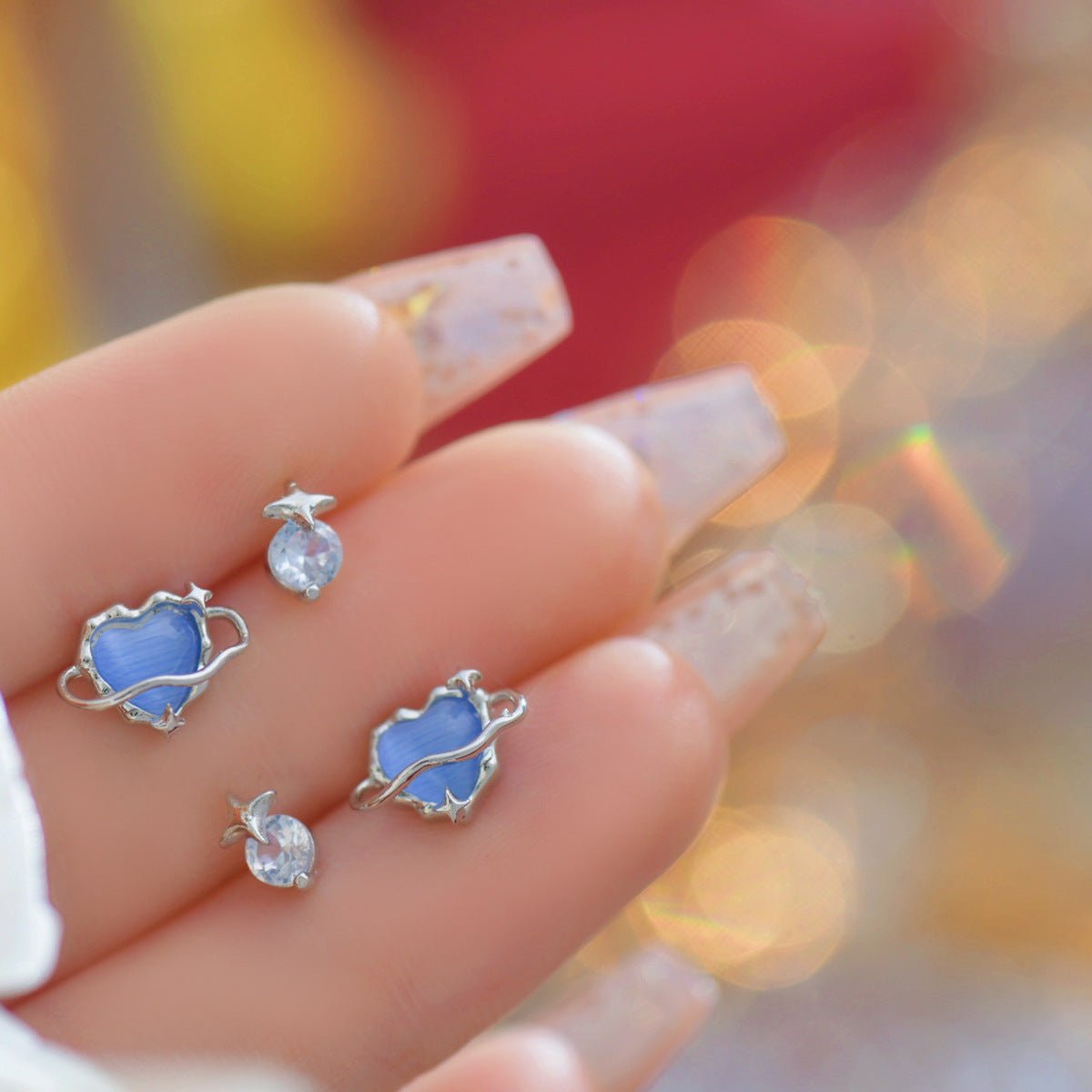 Blaues Herz Ohrstecker Set