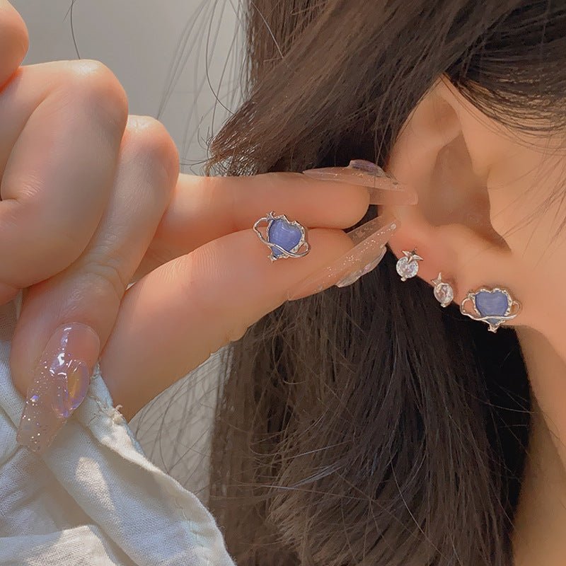 Blaues Herz Ohrstecker Set