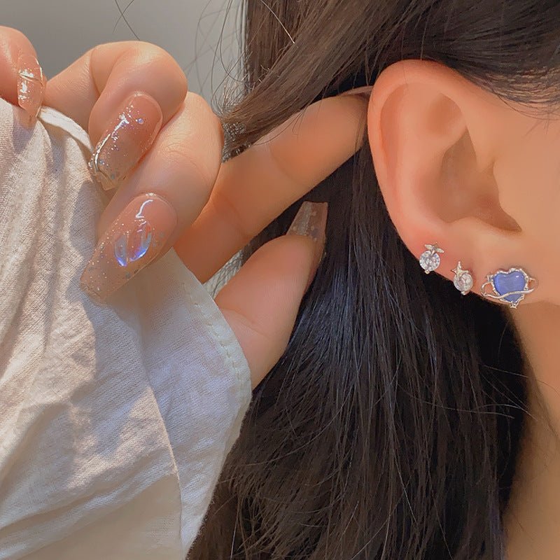 Blaues Herz Ohrstecker Set