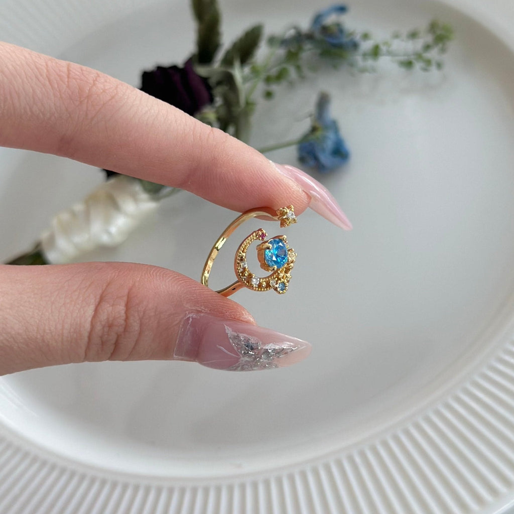 Blauer Mond- und Sternenring - Jodie