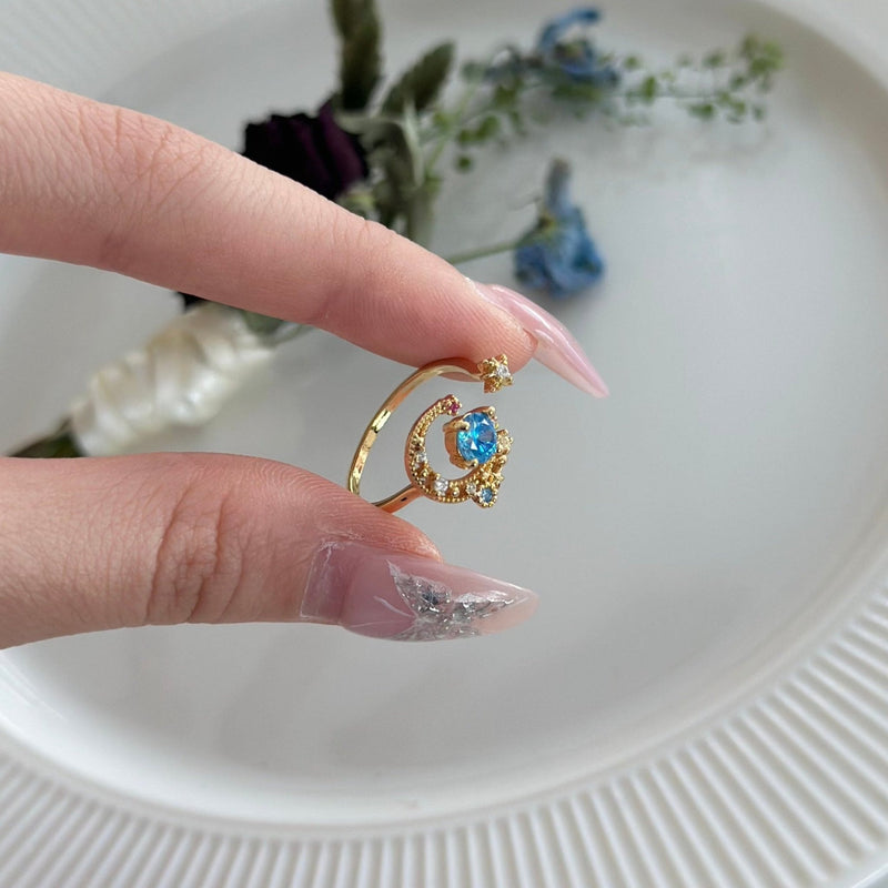 Blauer Mond- und Sternenring - Jodie
