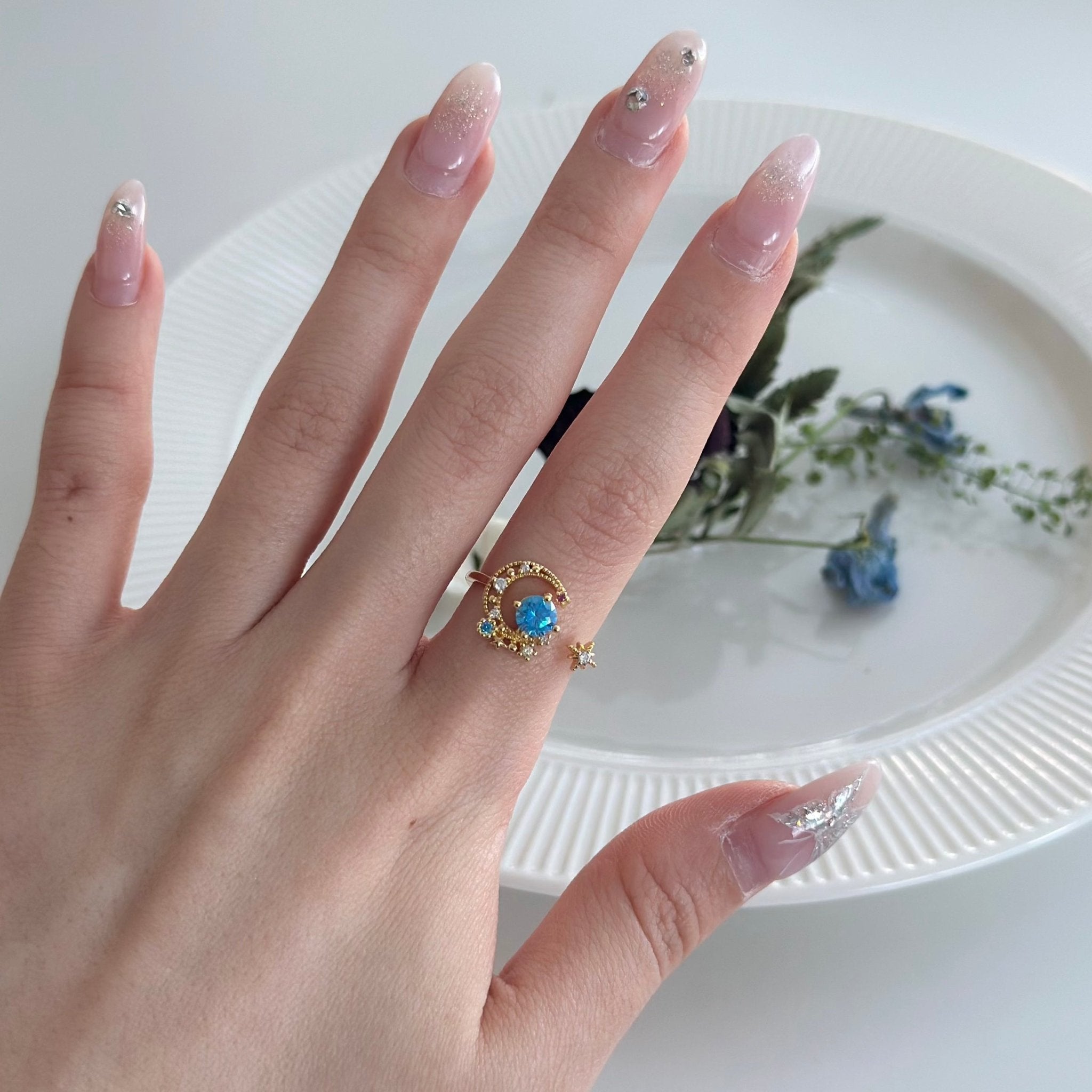 Blauer Mond- und Sternenring - Jodie