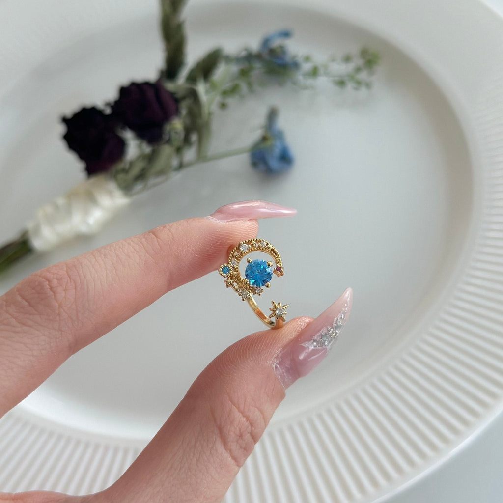 Blauer Mond- und Sternenring - Jodie