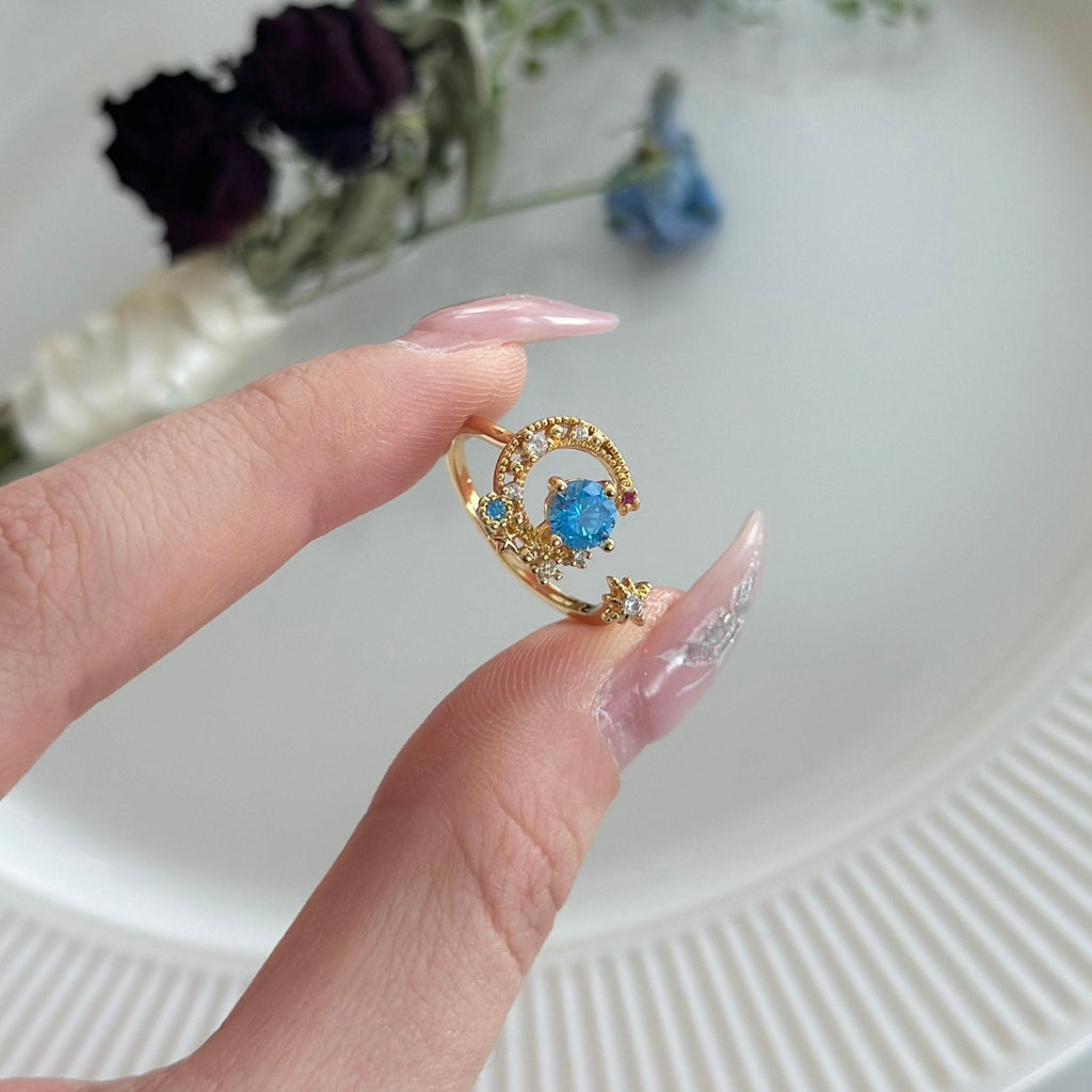 Blauer Mond- und Sternenring - Jodie