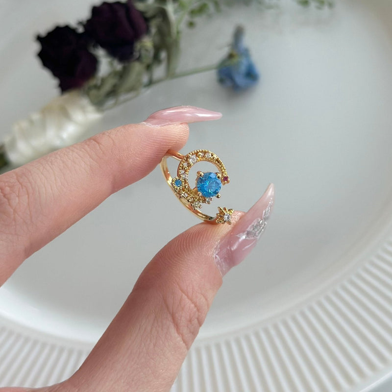 Blauer Mond- und Sternenring - Jodie