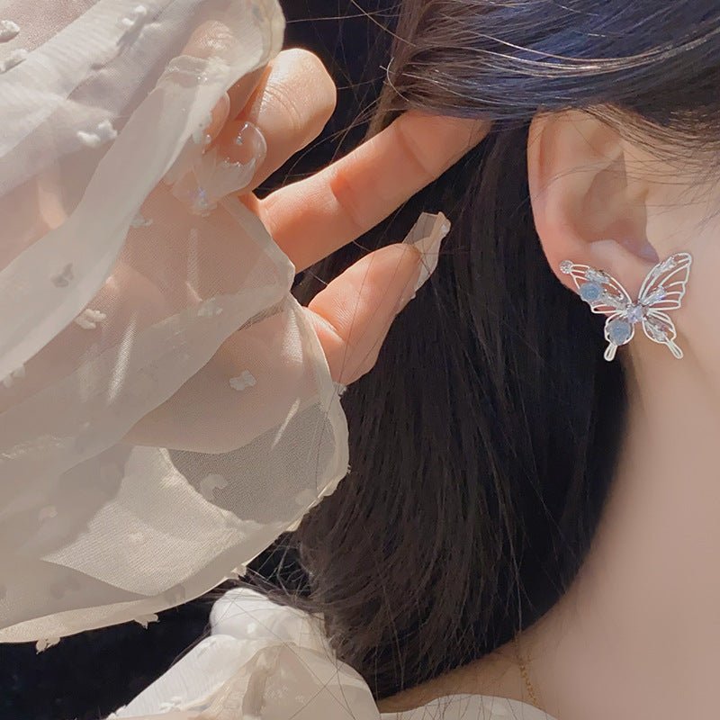 Blaue Rosen-Schmetterlings-Ohrringe