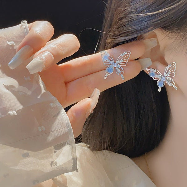 Blaue Rosen-Schmetterlings-Ohrringe