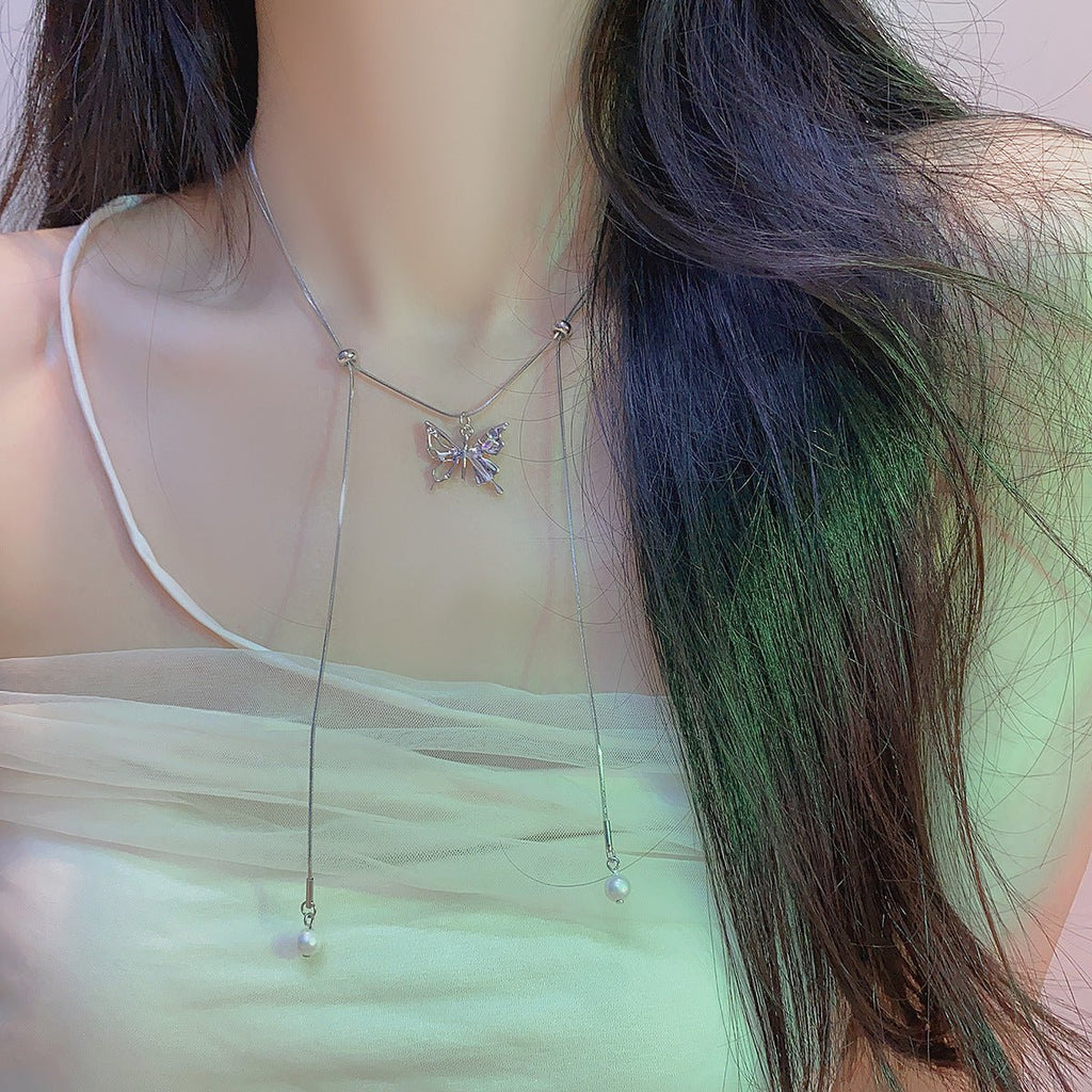 Chokerhalskette mit Schmetterlings-Kordelzug