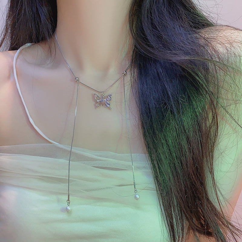 Chokerhalskette mit Schmetterlings-Kordelzug