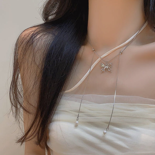 Chokerhalskette mit Schmetterlings-Kordelzug