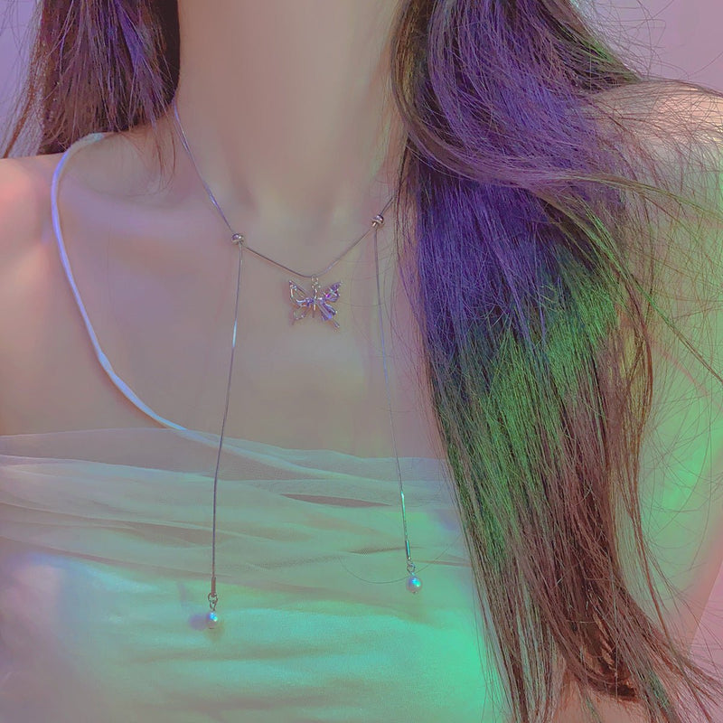 Chokerhalskette mit Schmetterlings-Kordelzug