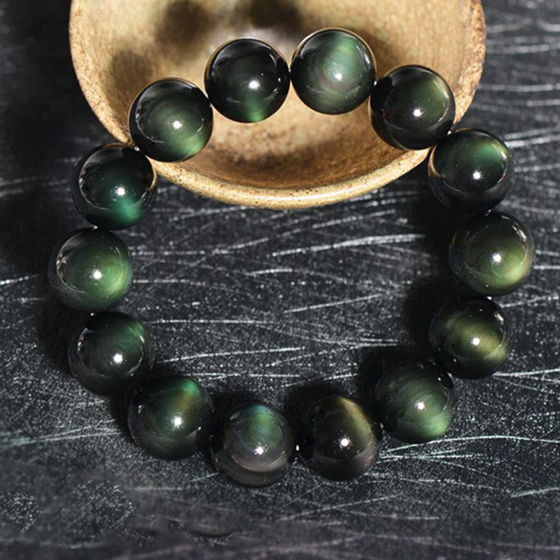 Carmiora Natürliches Obsidian-Armband mit grünem Auge