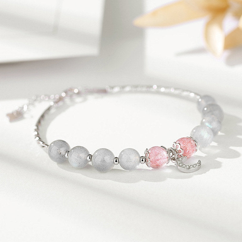 Carmiora Erdbeerquarz-Mondstein-Glücks-Mond-Charm-Armband