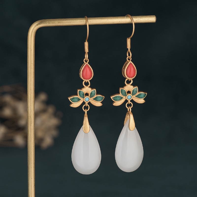 Carmiora FengShui Glücks-Tropfenohrringe aus weißer Jade