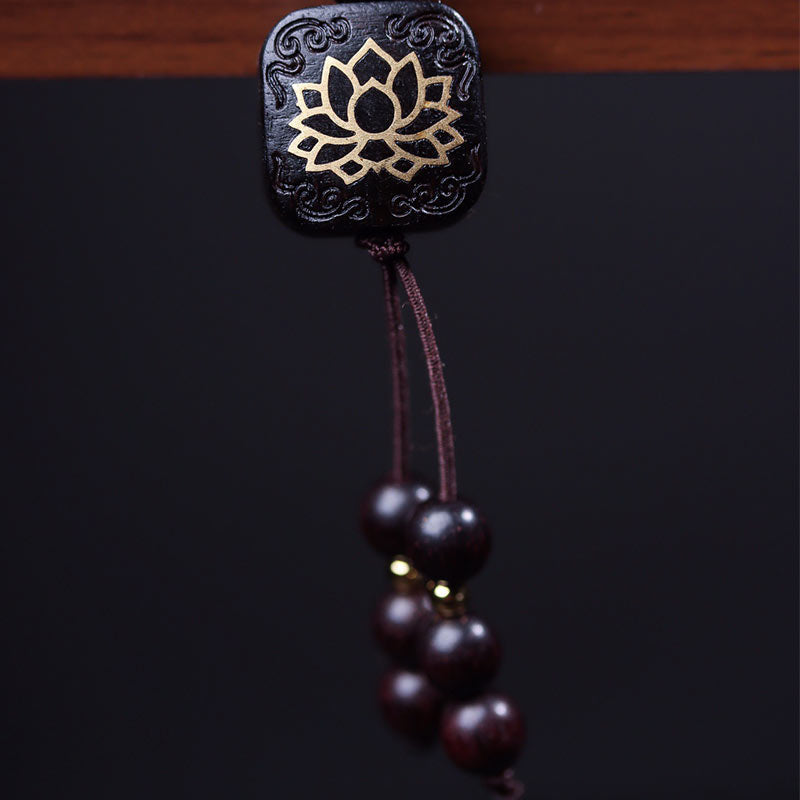 Carmiora 108 Mala-Perlen, tibetisches kleines Blatt, rotes Sandelholz, Lotus-Balance-Armband
