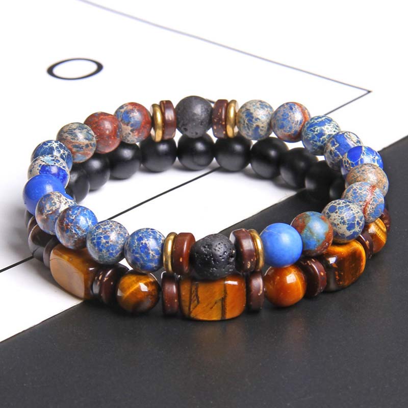 Carmiora 2 Stück Heilkristall-Kaiserstein-Tigerauge-Perlenarmband