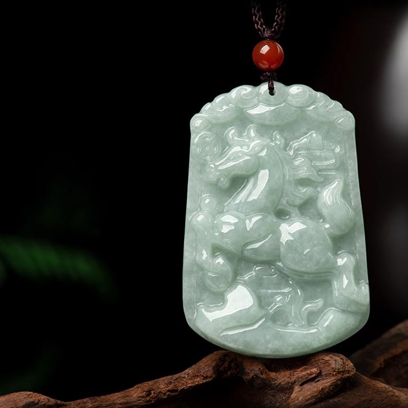 Carmiora natürliche Jade 12 chinesische Sternzeichen Fülle Amulett Anhänger Halskette