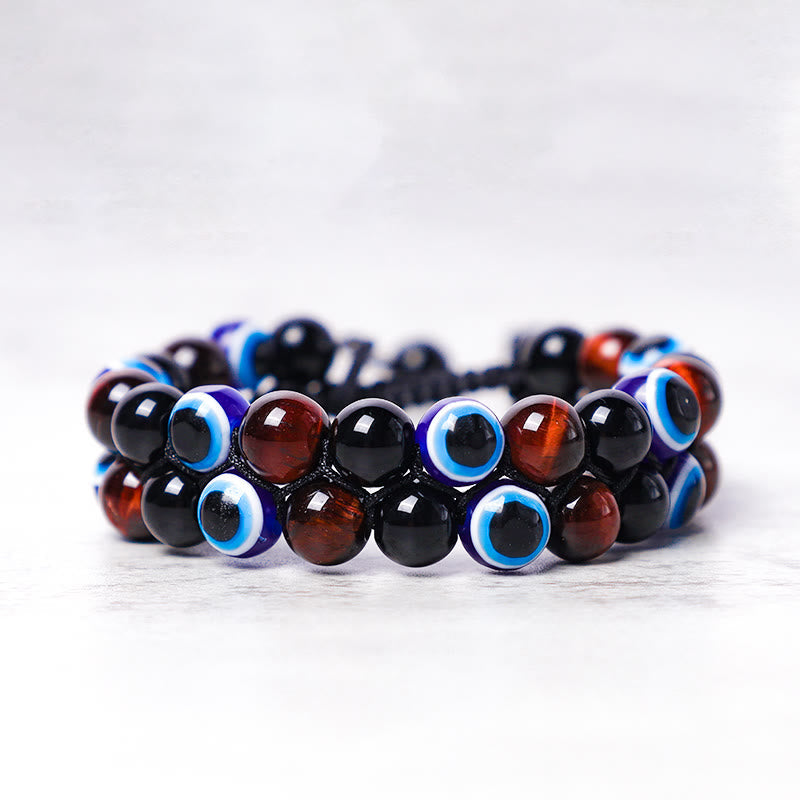 Carmiora Evil Eye Hämatit Tigerauge Schutz Perlenarmband