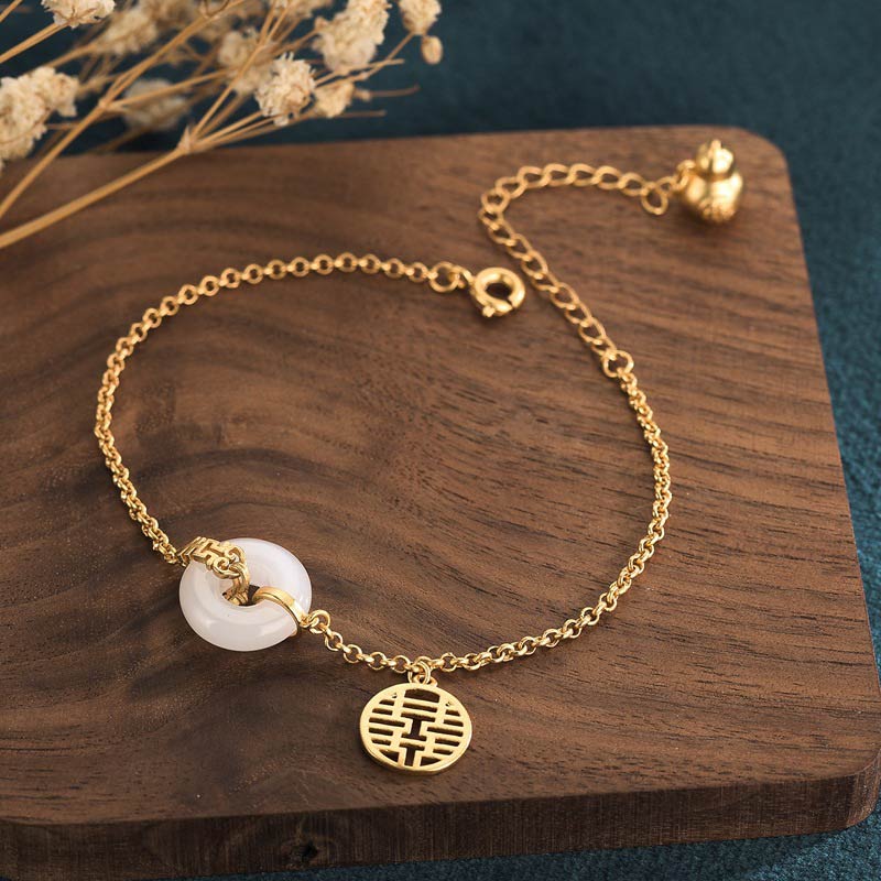 Carmiora White Jade Double Happiness Fortune Armband