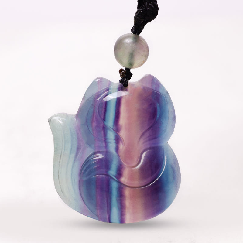 Carmiora Natürliche Fluorit-Goldglanz-Obsidian-Fuchs-Anhänger-Schutzhalskette