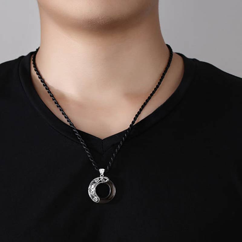 Carmiora Halskette mit 12 Sternbildern des Tierkreises, schwarzer Obsidian, Segen, runder Anhänger
