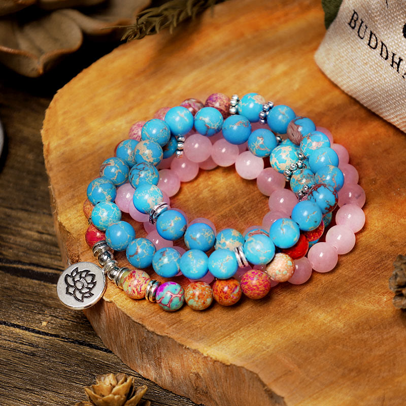 Carmiora Tibetisch Lila Miano Echte Perle Harmonie Lotus Mala