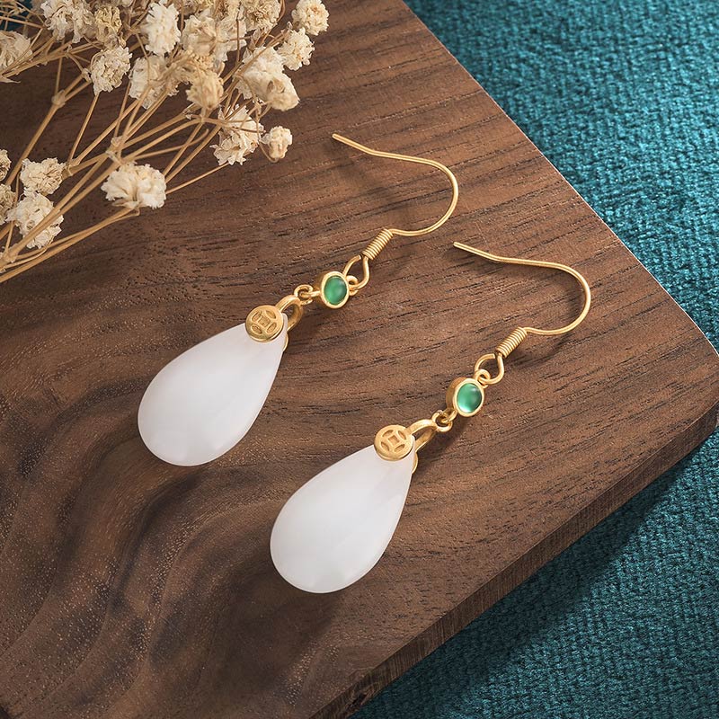 Carmiora FengShui Glücks-Tropfenohrringe aus weißer Jade