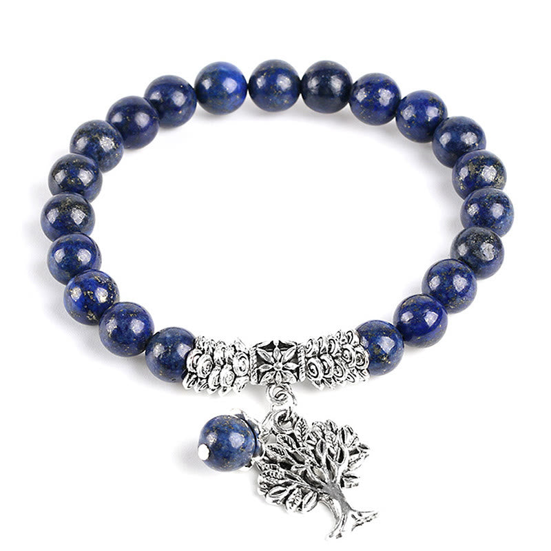 Carmiora Stretch-Armband mit natürlichem Edelstein, Baum des Lebens, Glücksbringer