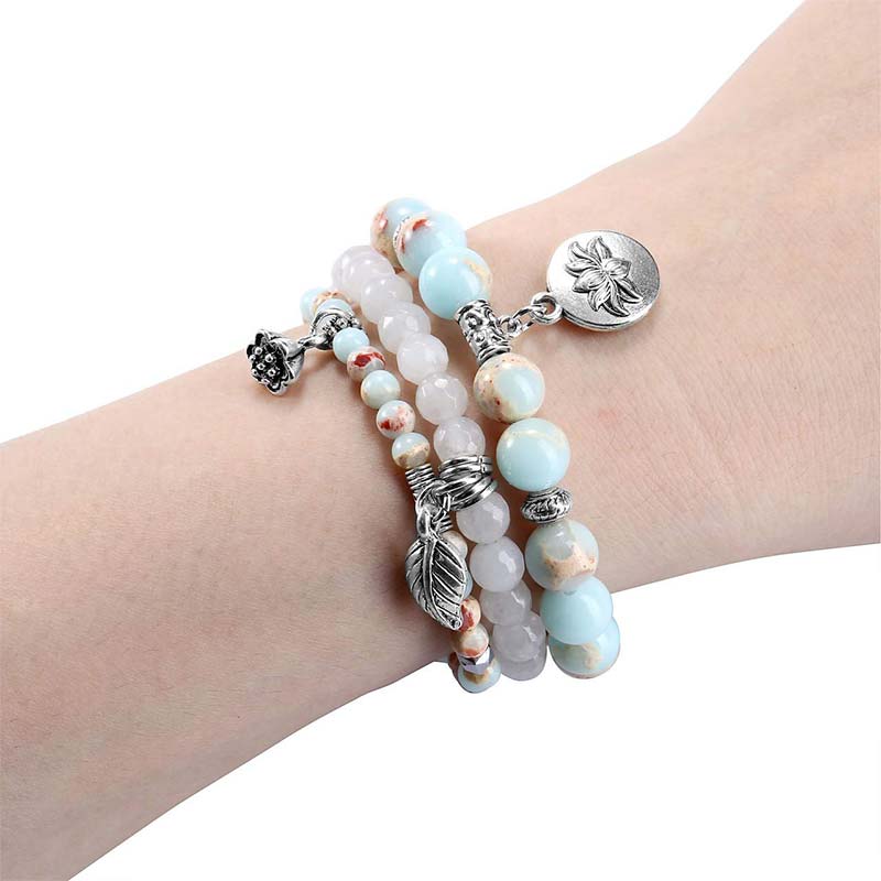 Carmiora 3PCS natürliches Quarzkristall-Perlen-Heilenergie-Lotus-Armband