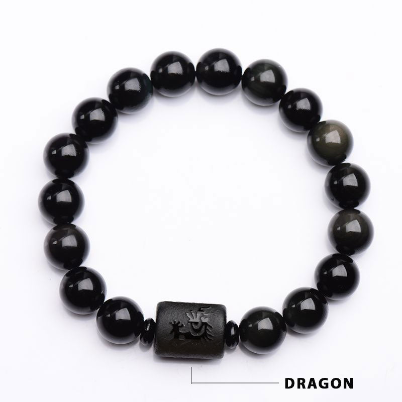 Carmiora Soul Cleansing Black Obsidian Phoenix Dragon Armband