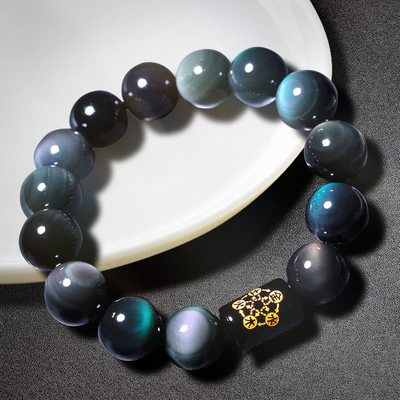 Carmiora natürliches Regenbogen-Obsidian-Armband mit positiver Transformation