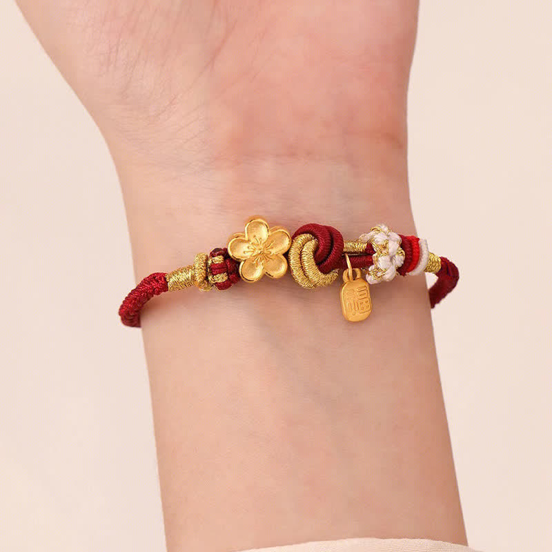 Carmiora Pfirsichblüten-Glücksbringer-Armband mit roter Schnur