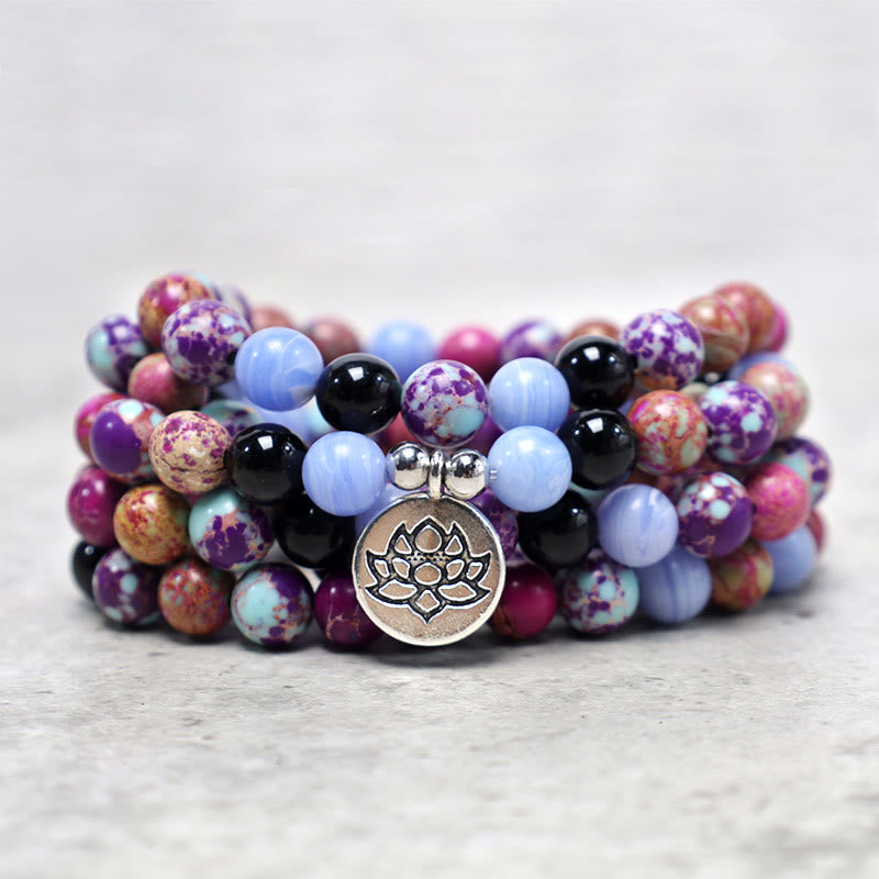 Carmiora Natural Purple Miano Lotus Mala aus echtem Stein