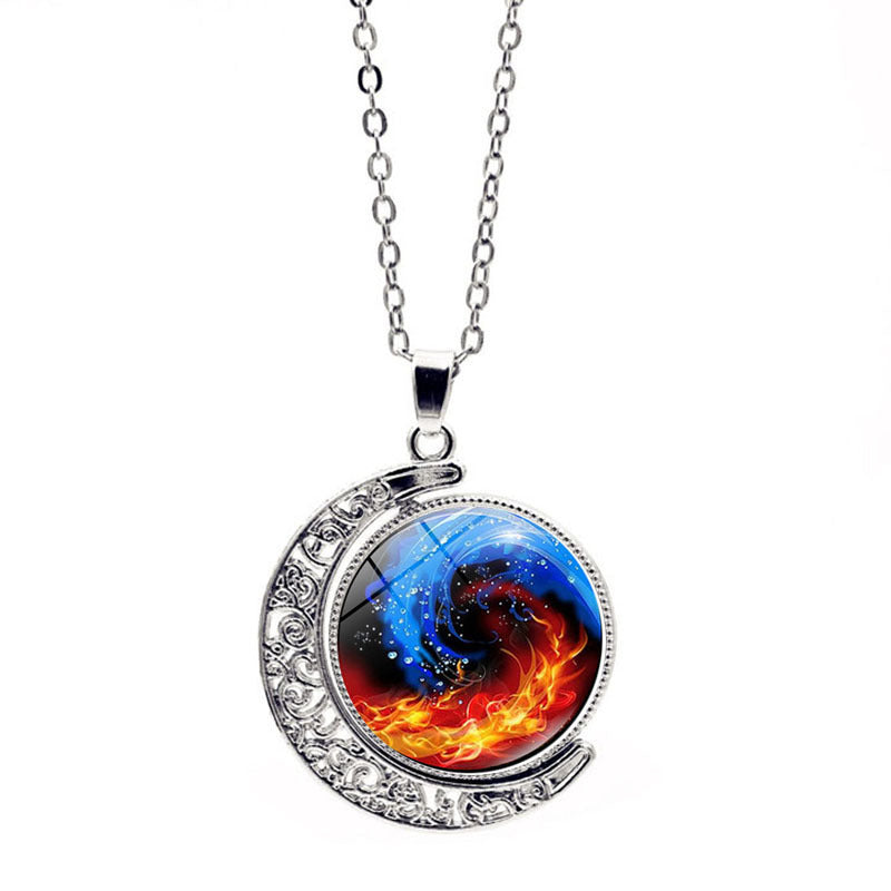 Carmiora Yin Yang Mond Balance Harmonie Rotation Halskette Anhänger