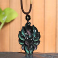Carmiora Natürlicher Regenbogen-Obsidian, Goldglanz-Obsidian, Neunschwänziger Fuchs, positiver Halskettenanhänger