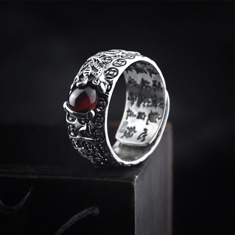 Carmiora FengShui PiXiu Roter Granat-Reichtumsring