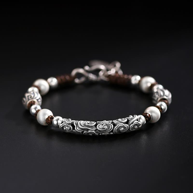 Carmiora Tibet handgefertigtes Kupfer 999 Sterling Silber Glückswolken-Reichtum-Schnur-Armband