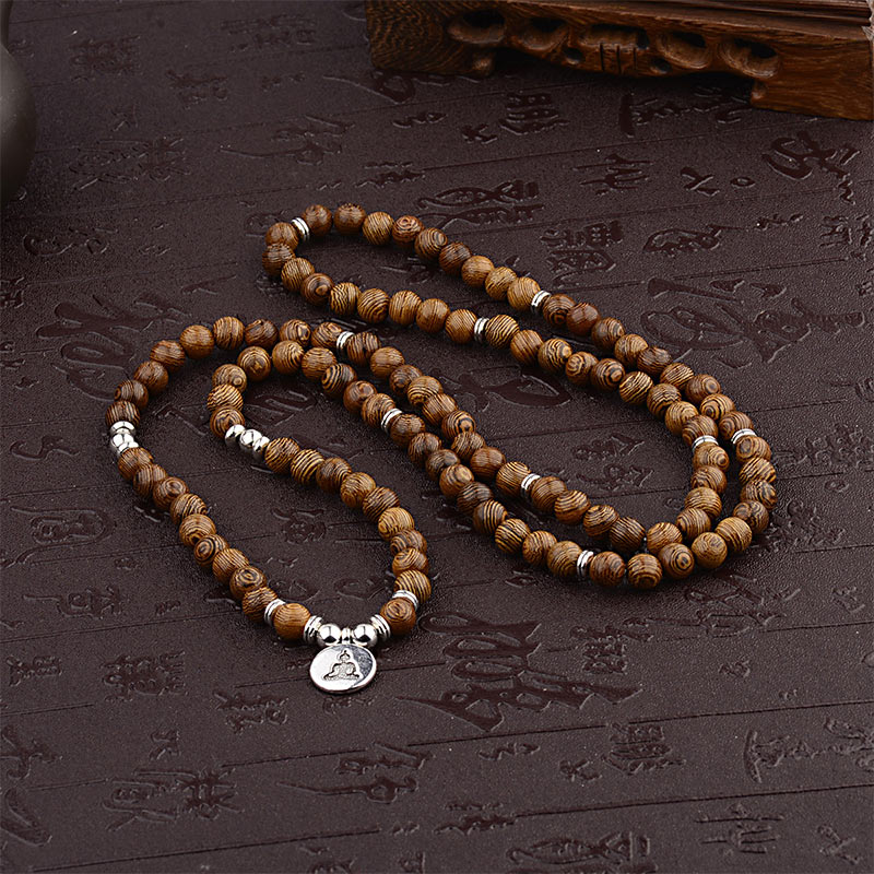 Carmiora Tibetisches Blitzschlag-Holzarmband Lotus Buddha Mala