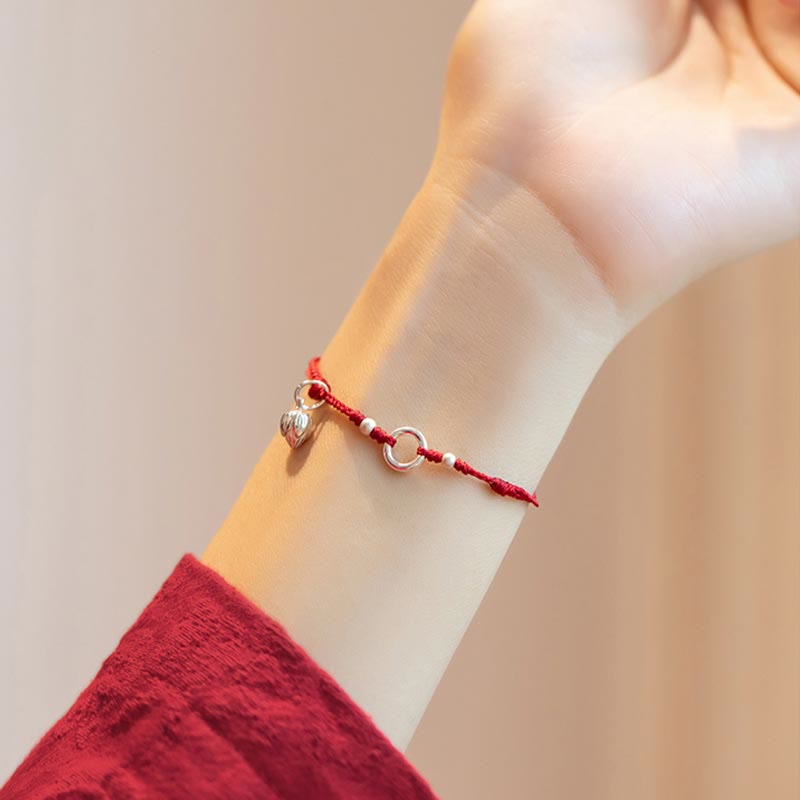 Carmiora Armband aus 925er-Sterlingsilber, Glück, Glück, Frieden, Freude, Lotus, Frieden, Schnalle, rote Schnur