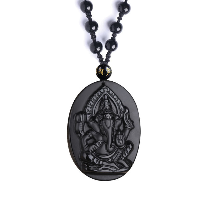 Carmiora tibetischer Obsidian Ganesh Ganpati Elefant Reichtum Amulett Halskette