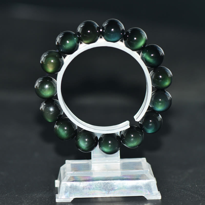 Carmiora Natürliches Obsidian-Armband mit grünem Auge