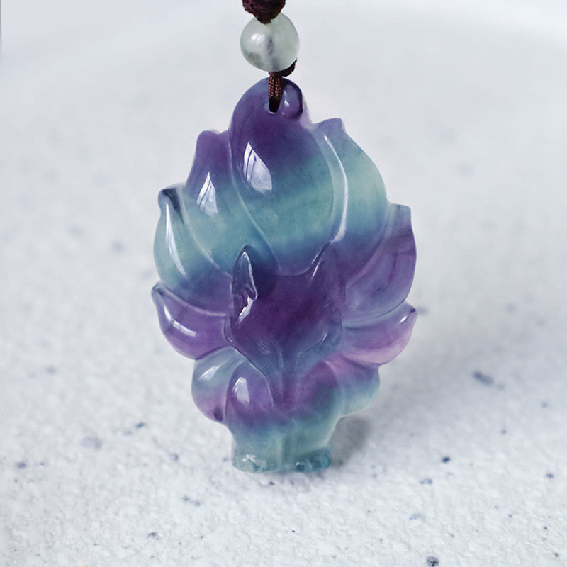 Carmiora Natürliche Fluorit-Goldglanz-Obsidian-Fuchs-Anhänger-Schutzhalskette