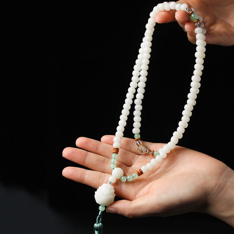 Carmiora White Bodhi Seed Mala 108 Perlen Schutzarmband