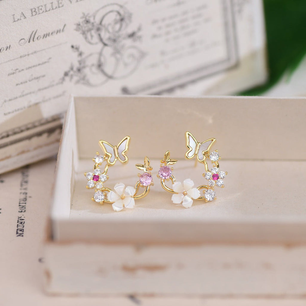 Kirschblüten-Schmetterlings-Set (Ohrringe/Halskette)