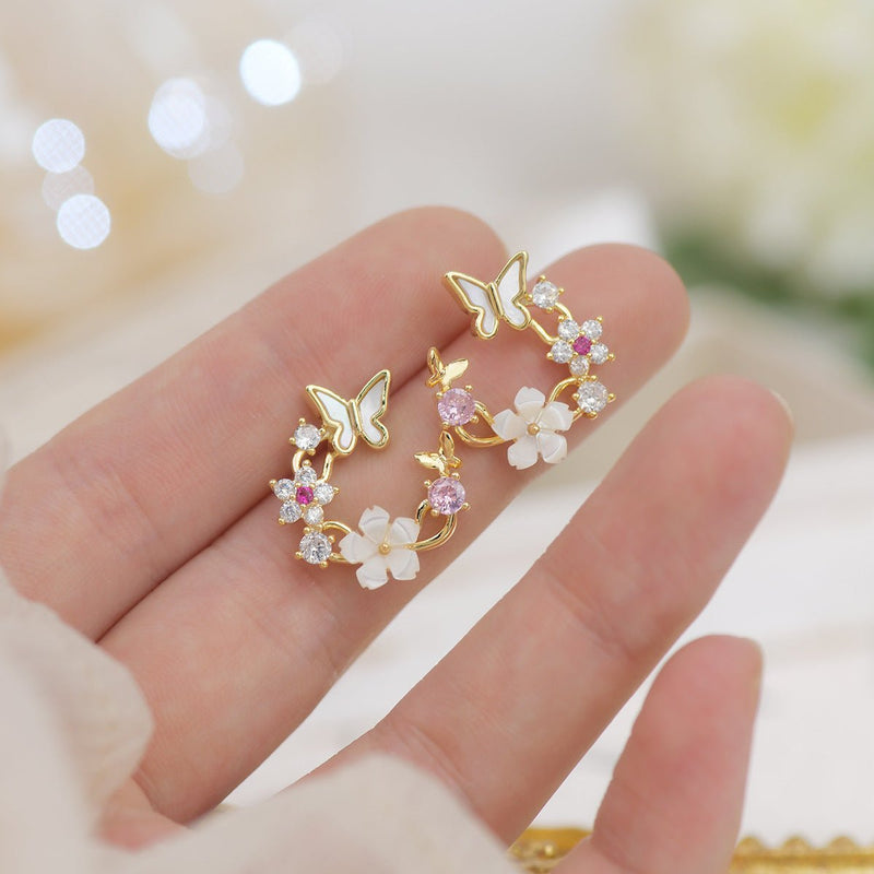 Kirschblüten-Schmetterlings-Set (Ohrringe/Halskette)