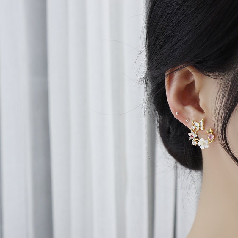 Kirschblüten-Schmetterlings-Set (Ohrringe/Halskette)