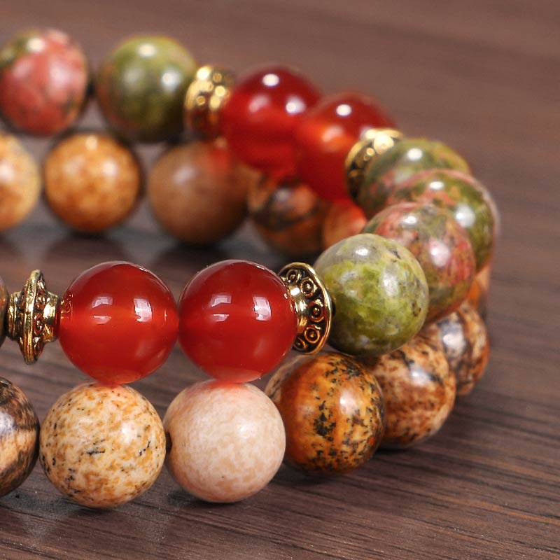 Carmiora Tibetisches Bild Jaspis Positive Lotus Armband Set