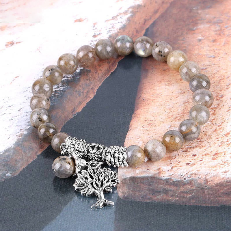 Carmiora Stretch-Armband mit natürlichem Edelstein, Baum des Lebens, Glücksbringer