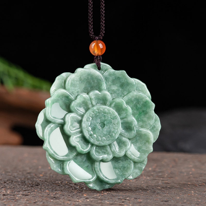 Carmiora Lotus Muster Jade Glück Wohlstand Halskette Anhänger